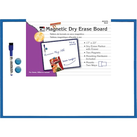 Charles Leonard, Inc. Magnetic Dry Erase Board, 17in x 23in, w/Marker + Magnets, Blue Frame 35370